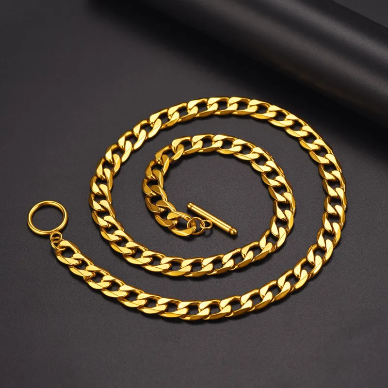 9mm Width Gold Plated Cuban Chain Necklace with T-Clasp made by FaithHeart