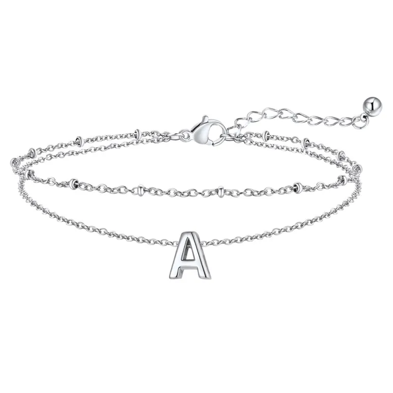 Stainless Steel A-Z Initial Layered Anklet for Women sold by FaithHeart