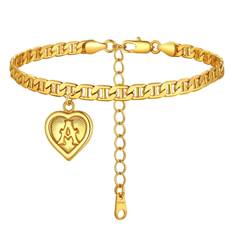 18K Gold Plated Initial Heart Bracelet Anklet for Women sold by FaithHeart