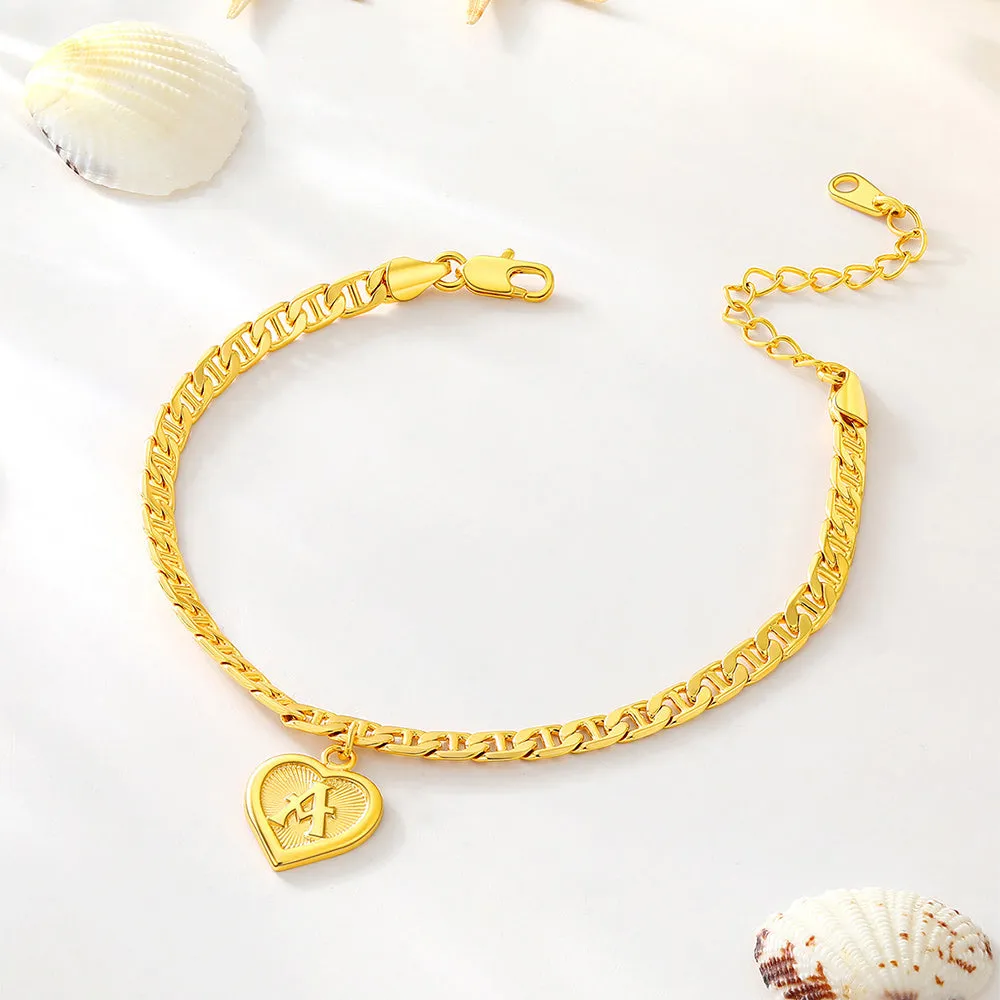 18K Gold Plated Initial Heart Ankle Bracelet for Women Gift sold by FaithHeart product image thumbnail 4