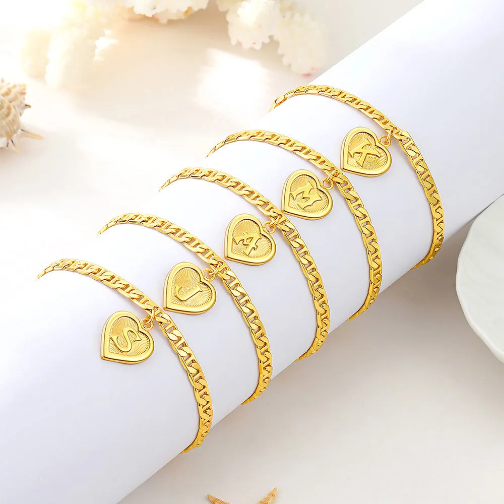 18K Gold Plated Initial Heart Ankle Bracelet for Women Gift sold by FaithHeart product image thumbnail 3