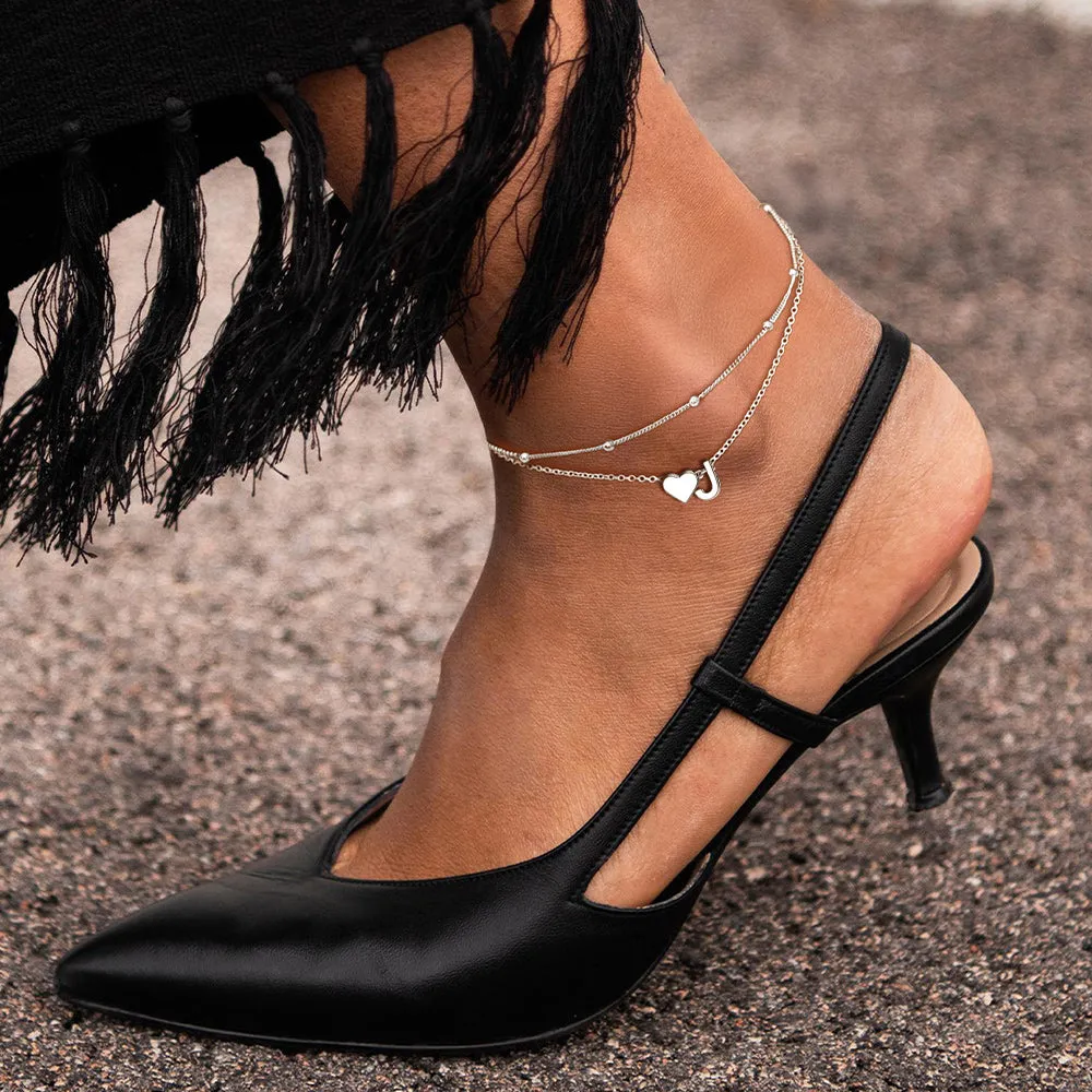 Sterling Silver Initial Heart Layered Anklet for Women sold by FaithHeart product image thumbnail 3
