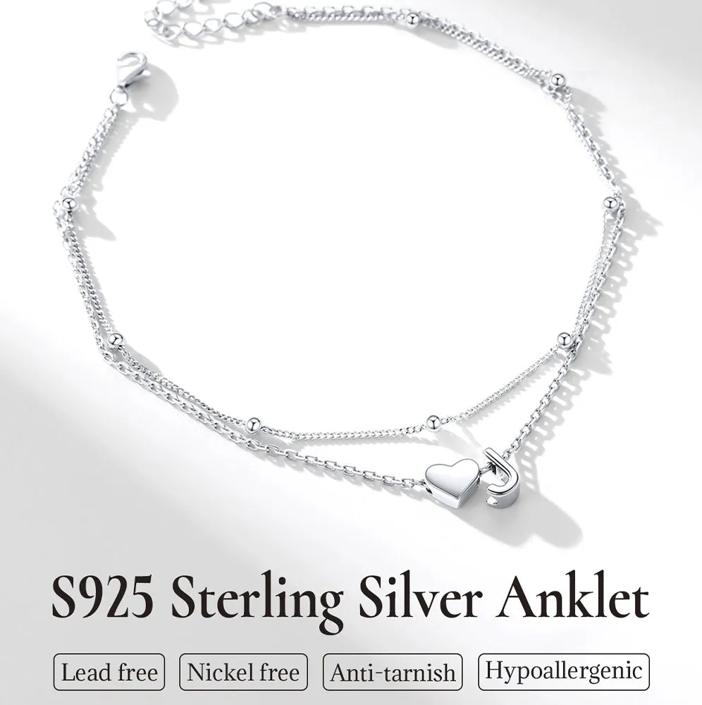 Sterling Silver Initial Heart Layered Anklet for Women sold by FaithHeart product image thumbnail 5