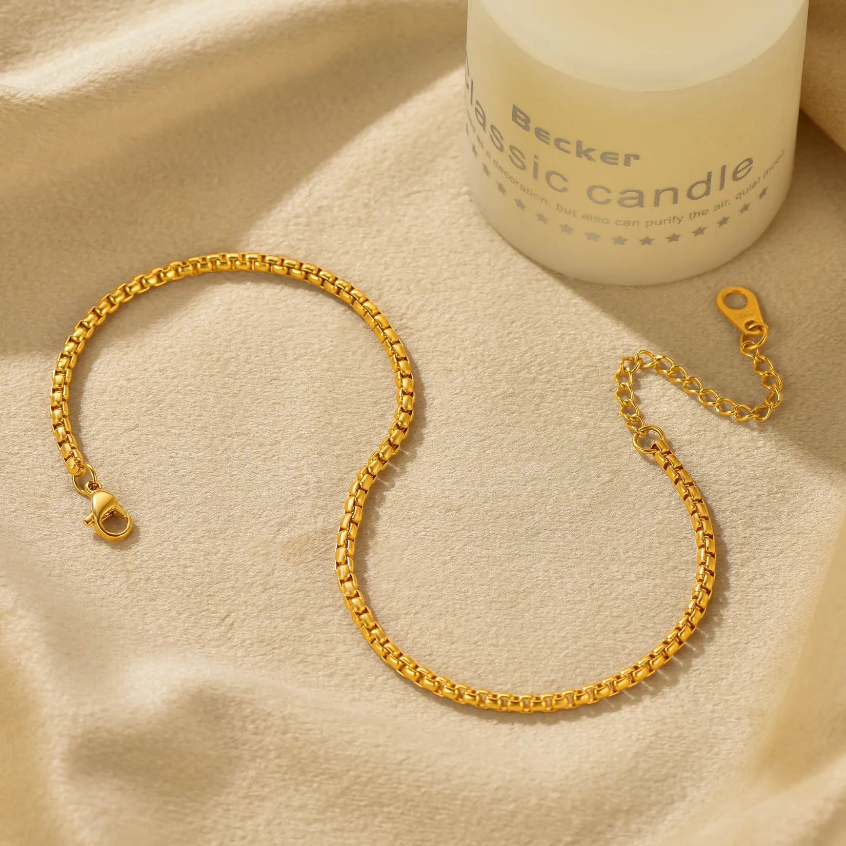 3mm Stainless Steel Box Chain Anklet for Women sold by FaithHeart product image thumbnail 5