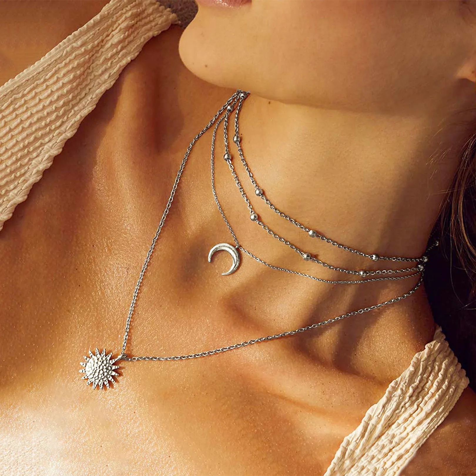 Cable Chain Bobble Layered Necklace with Ball Beads sold by FaithHeart product image thumbnail 2