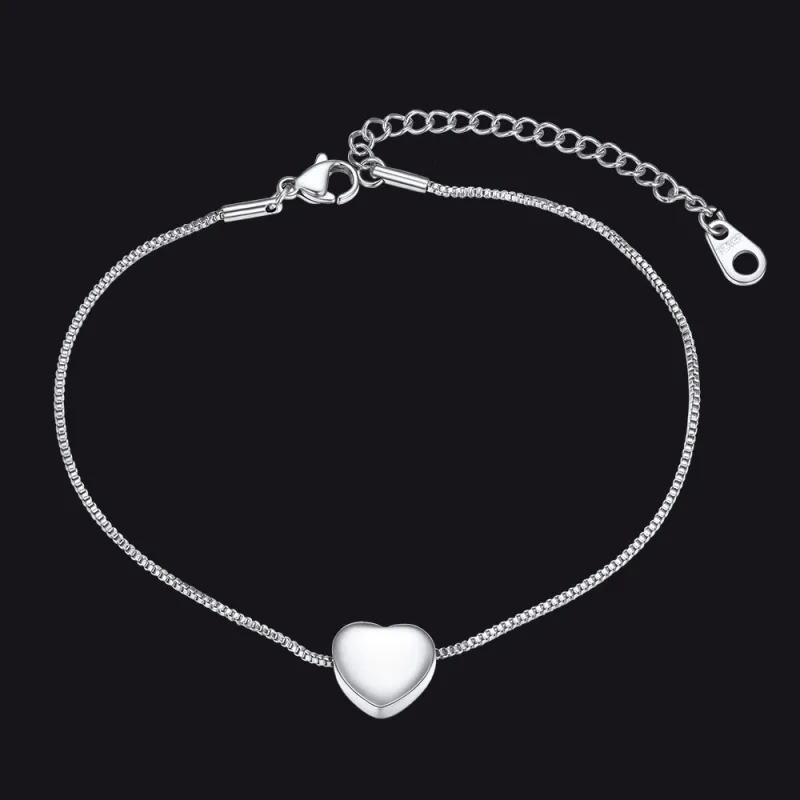 Engraving Heart Anklet with Cable Chain for Women sold by FaithHeart