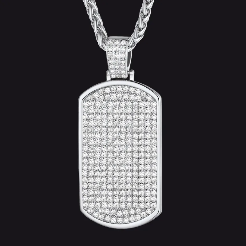 Stainless Steel Diamond Dog Tag Pendant Necklace for Men sold by FaithHeart