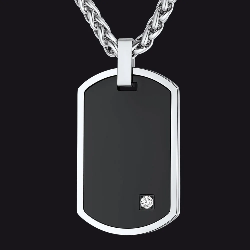 Engraved Dog Tag Pendant Necklace with Diamond for Men sold by FaithHeart