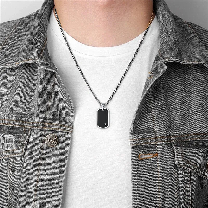 Engraved Dog Tag Pendant Necklace with Diamond for Men sold by FaithHeart product image thumbnail 2