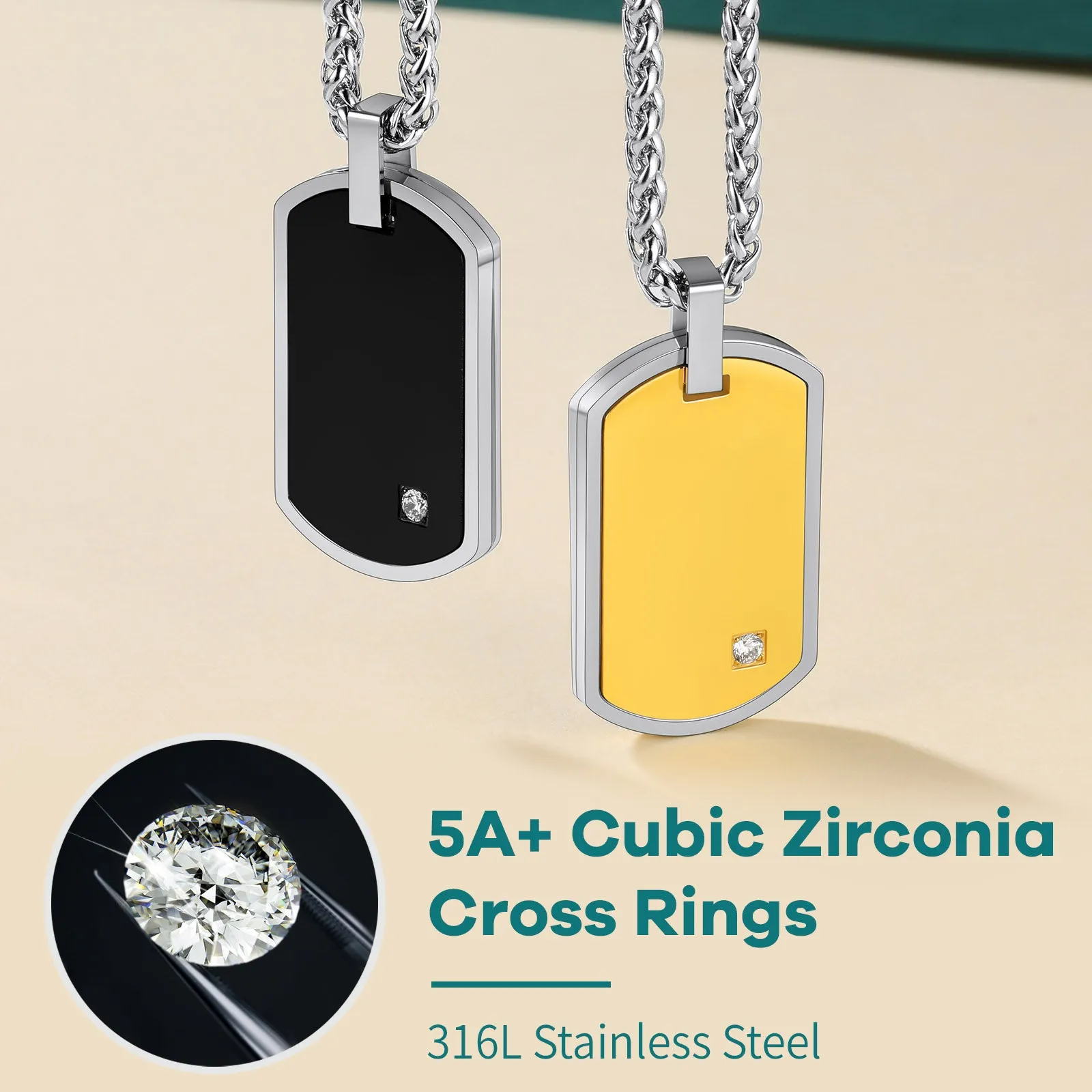 Engraved Dog Tag Pendant Necklace with Diamond for Men sold by FaithHeart product image thumbnail 3