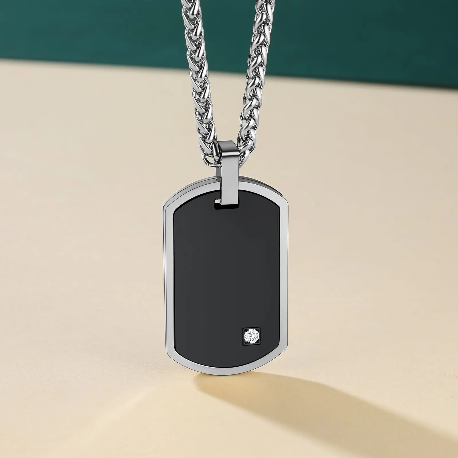 Engraved Dog Tag Pendant Necklace with Diamond for Men sold by FaithHeart product image thumbnail 5
