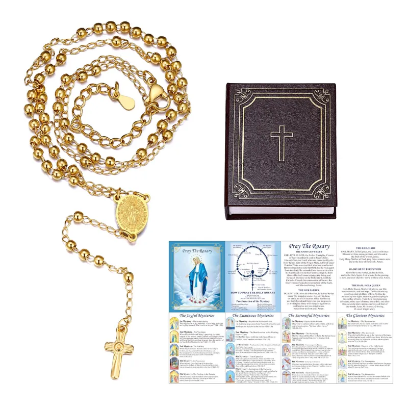 Dainty Virgin Mary Rosary Beads Necklace with Prayer Card & Box made by FaithHeart