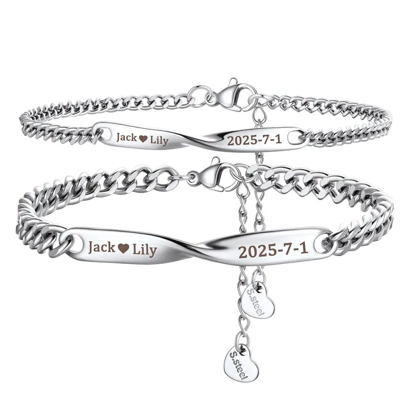 Custom Engraving Mobius Matching Link Bracelets for Couple sold by FaithHeart
