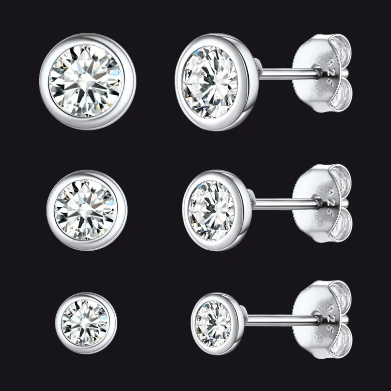 925 Sterling Silver Diamond Stud Earrings Set for Men 3 Pairs sold by FaithHeart