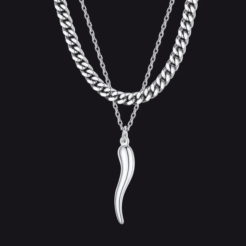 Miami Cuban Chain & Cornicello Italian Horn Pendant Set for Men made by FaithHeart