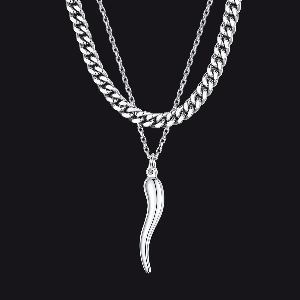 Miami Cuban Chain & Cornicello Italian Horn Pendant Set for Men sold by FaithHeart