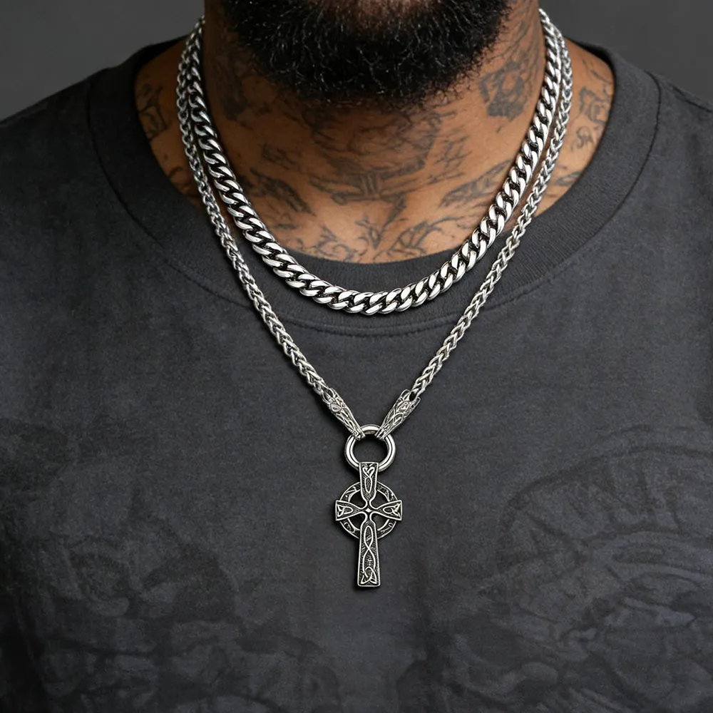 Miami Cuban Chain & Celtic Knot Cross Necklace Set for Men sold by FaithHeart product image thumbnail 2