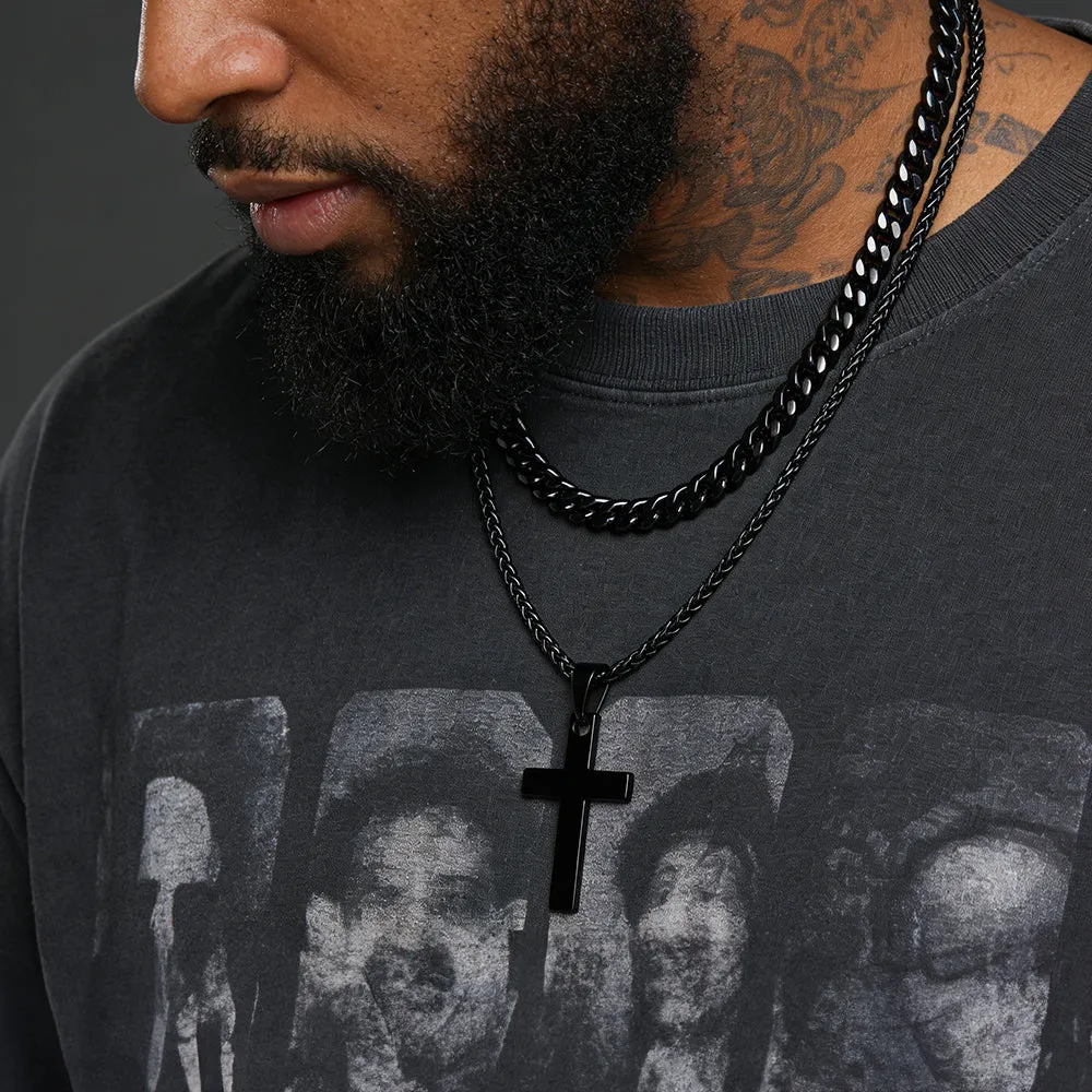 Miami Cuban Chain & Cross Layered Necklaces Set for Men sold by FaithHeart product image thumbnail 2