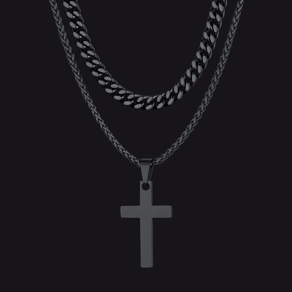 Miami Cuban Chain & Cross Layered Necklaces Set for Men sold by FaithHeart