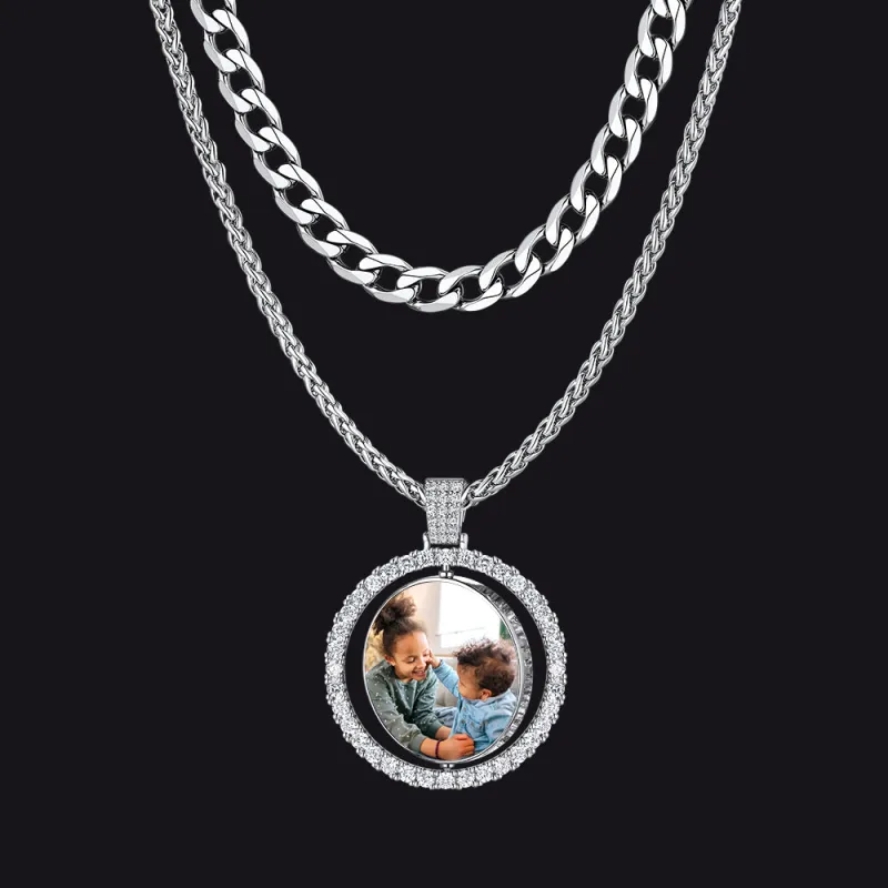 Cuban Chain & CZ Custom Picture Necklace Set for Men sold by FaithHeart