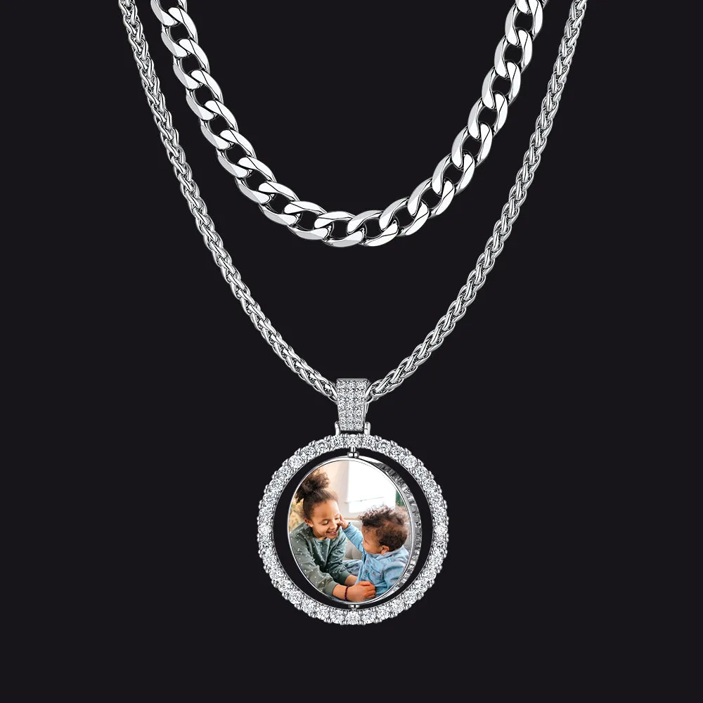 Cuban Chain & CZ Custom Picture Necklace Set for Men sold by FaithHeart