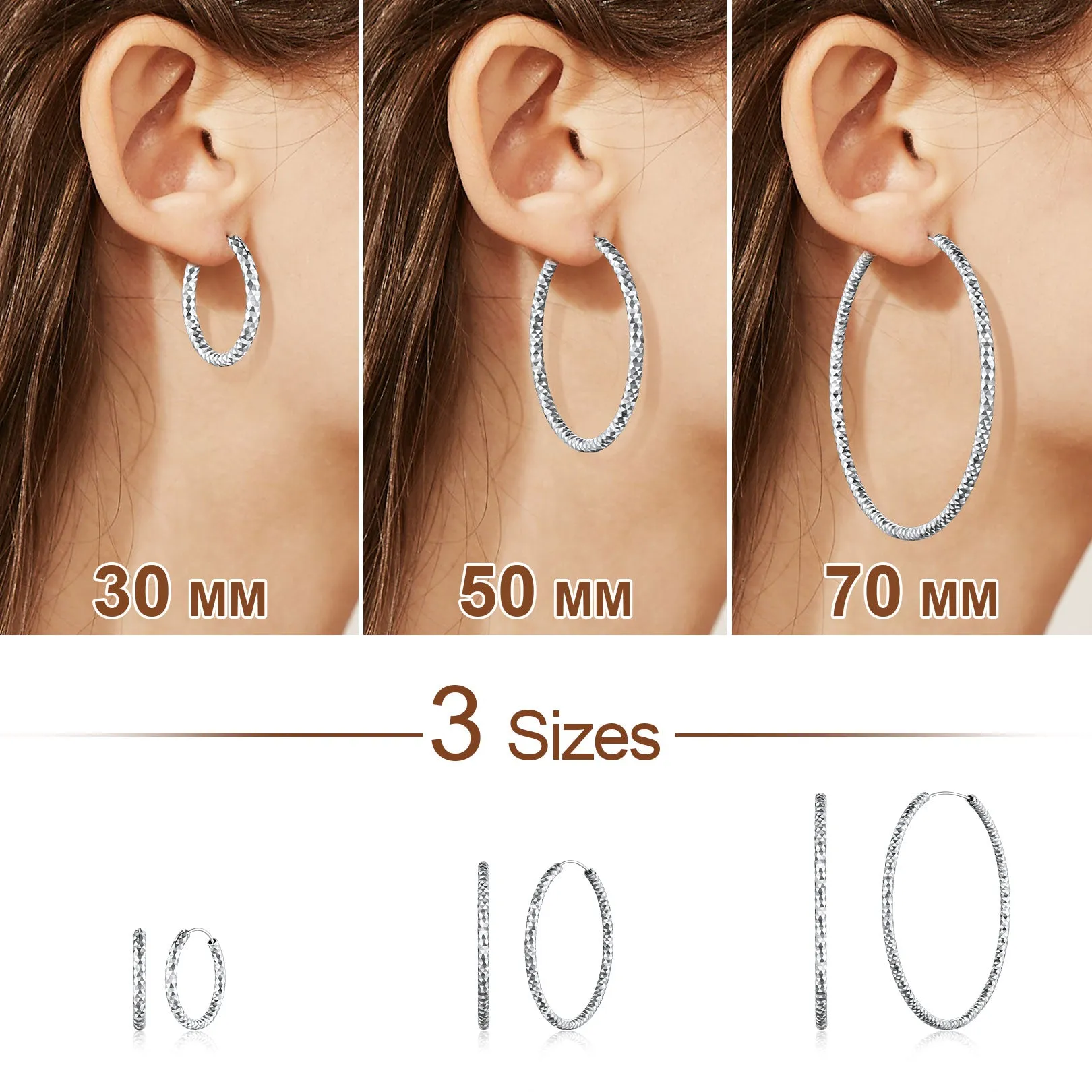 925 Sterling Silver 30/50/70mm Simple Hoop Earrings for Women sold by FaithHeart product image thumbnail 3