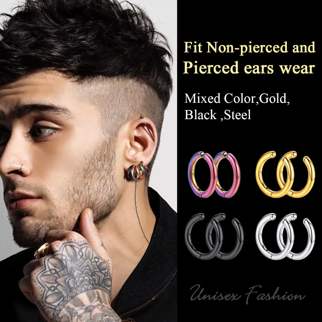 4 Pairs Clip On Ear Cuff Hoop Earrings Set for Men Women sold by FaithHeart product image thumbnail 3