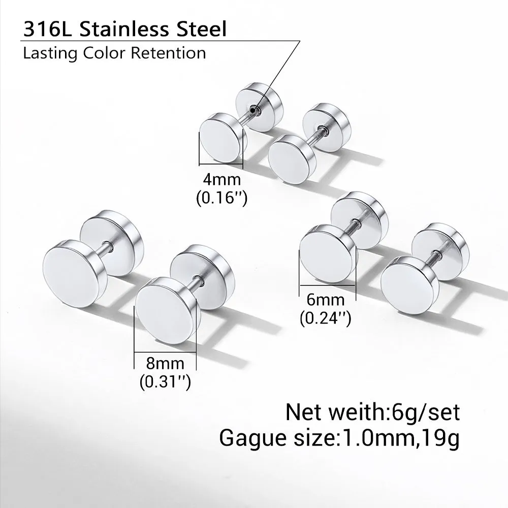 3 Pairs Simple Round Stud Earrings Set for Men 4/6/8MM Width sold by FaithHeart product image thumbnail 5