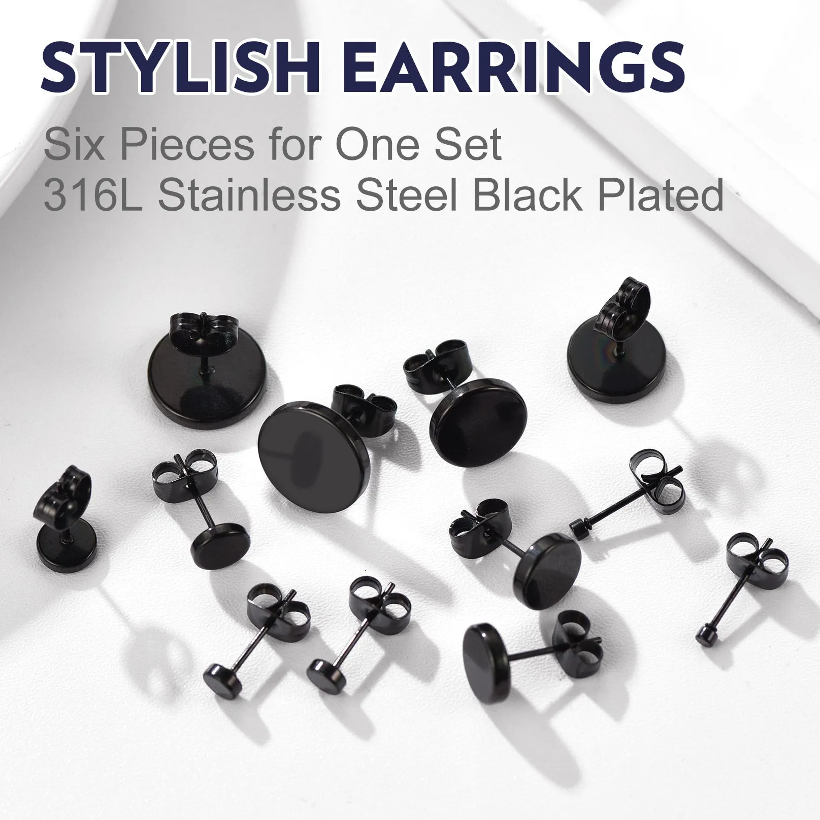 6 Pairs Punk Round Stud Earrings Set for Men sold by FaithHeart product image thumbnail 4