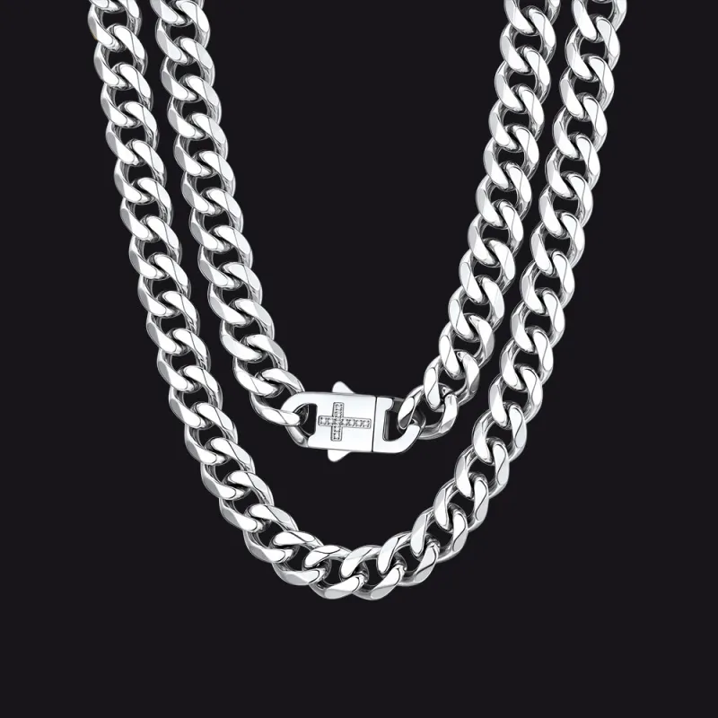 Miami Cuban Link Chain Necklace with Cross for Men made by FaithHeart