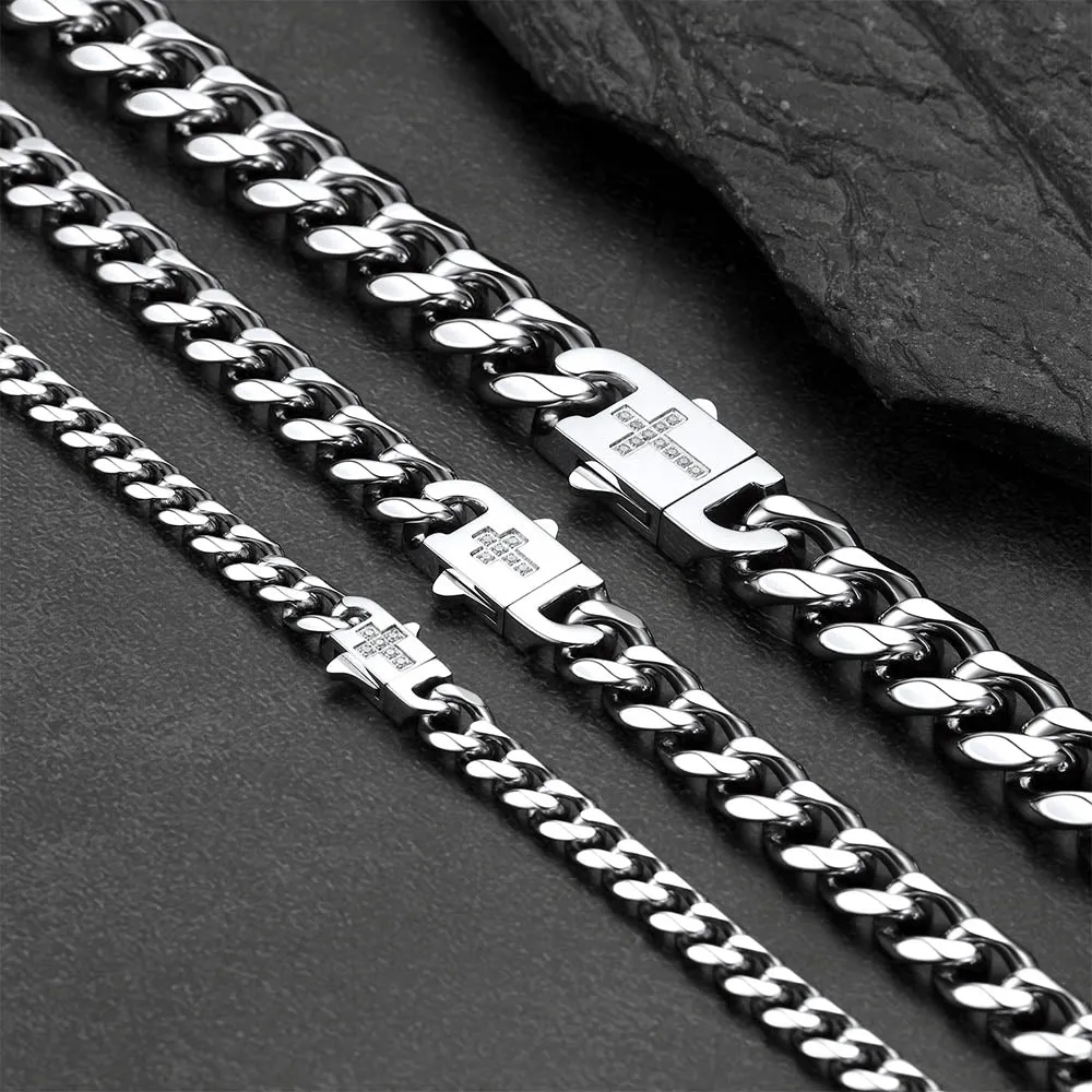 Miami Cuban Link Chain Necklace with Cross for Men sold by FaithHeart product image thumbnail 2