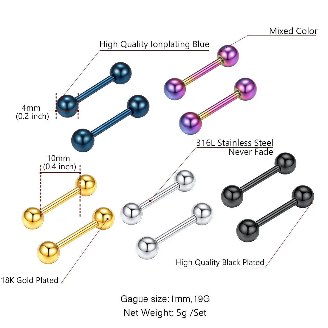 5 Pairs Small Ball Stud Earrings for Men Women sold by FaithHeart product image thumbnail 5