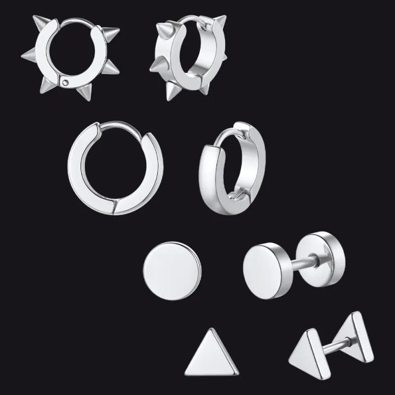 4Pcs Rivets/Hoop/Stud/Triangle Earrings Set for Men sold by FaithHeart