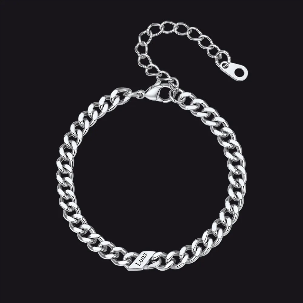 Custom Engraved Name Cuban Link Chain Bracelet for Women sold by FaithHeart