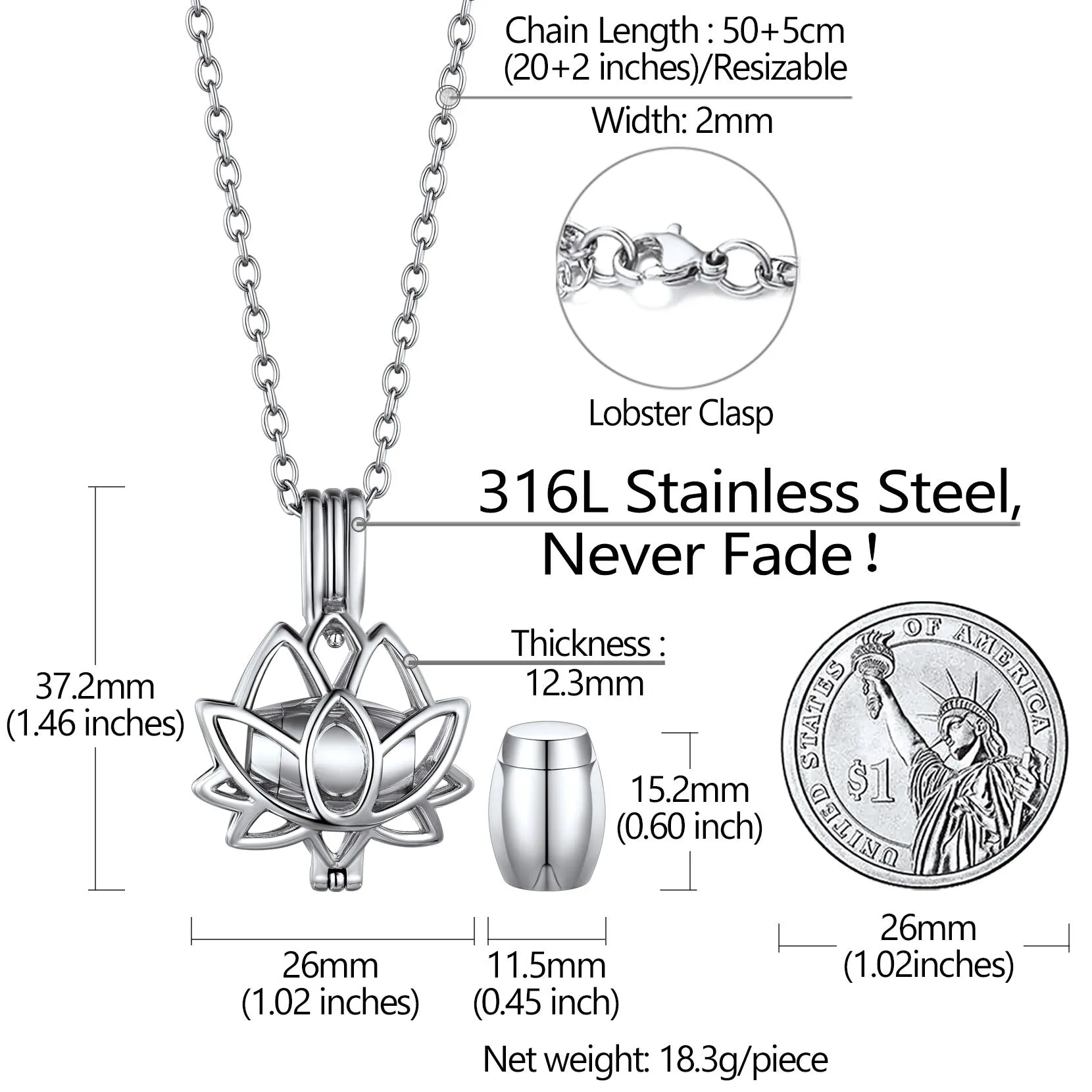 Customized Flower Urn Necklace Cremation Jewelry for Ashes sold by FaithHeart product image thumbnail 5