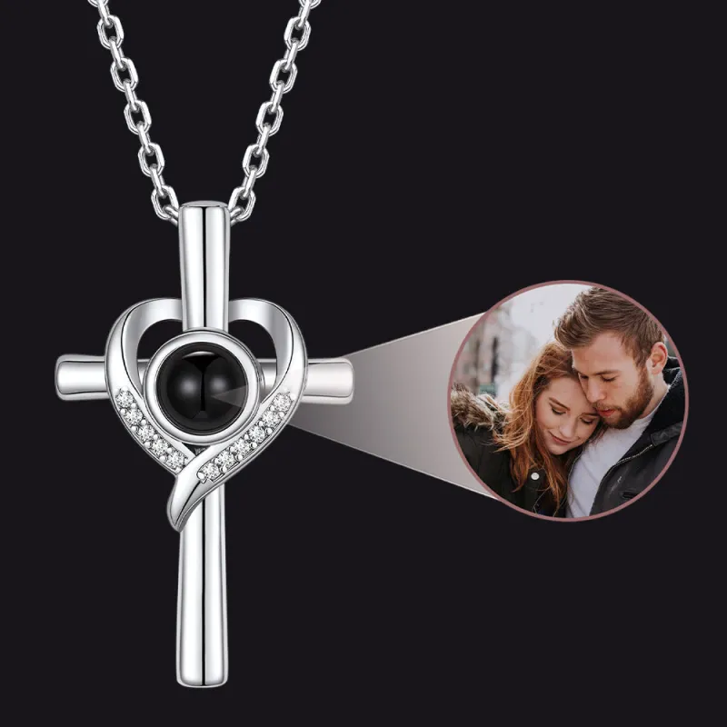 Personalized Projection Photo Cross Necklace for Women Mom made by FaithHeart