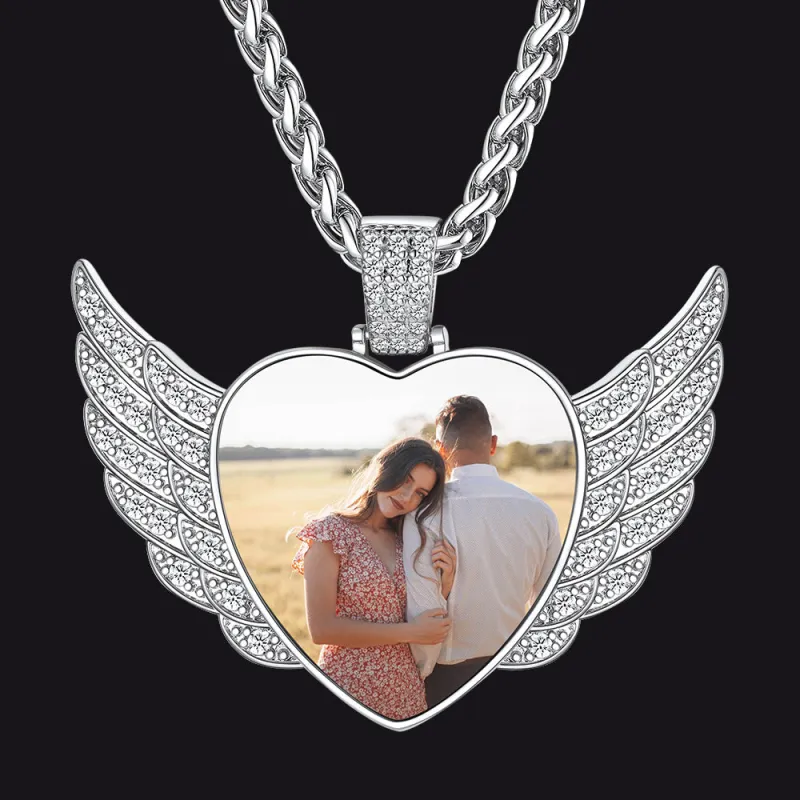 Personalized Picture Angel Wings Heart Necklace with CZ sold by FaithHeart