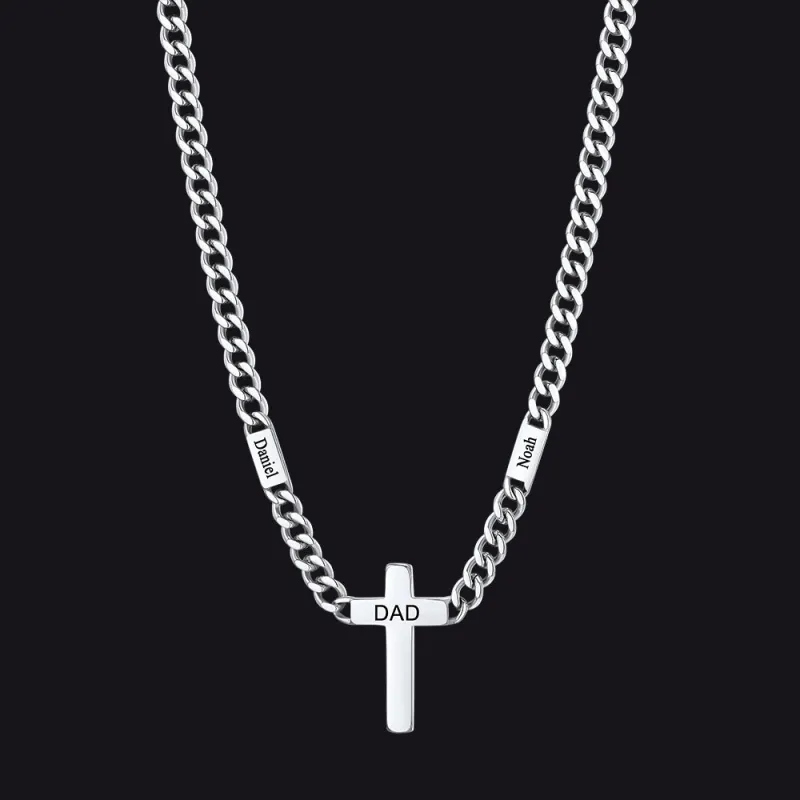 Custom Cross Cuban Link Chain Necklace with Engraved Name for Men 5/7MM made by FaithHeart