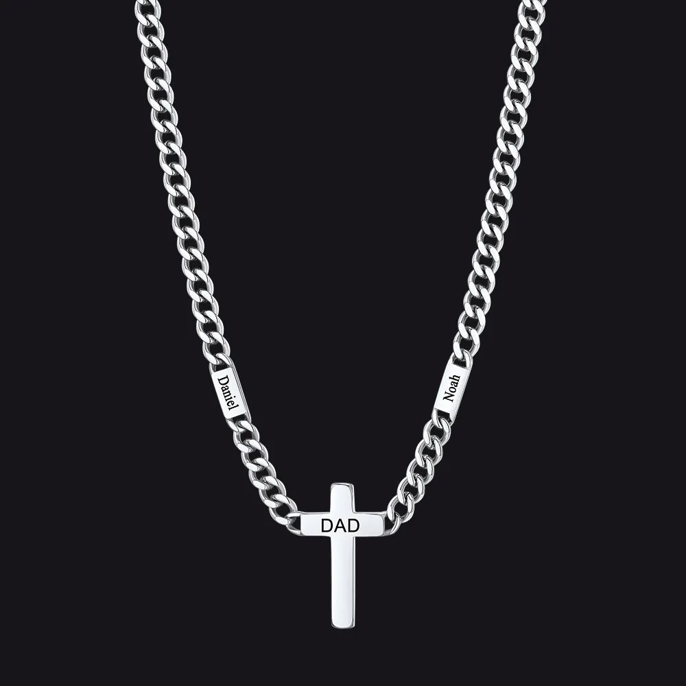 Custom Cross Cuban Link Chain Necklace with Engraved Name for Men 5/7MM sold by FaithHeart