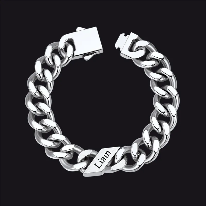 Custom Engraved Name Cuban Chain Bracelet for Men 7/9/12mm Width made by FaithHeart