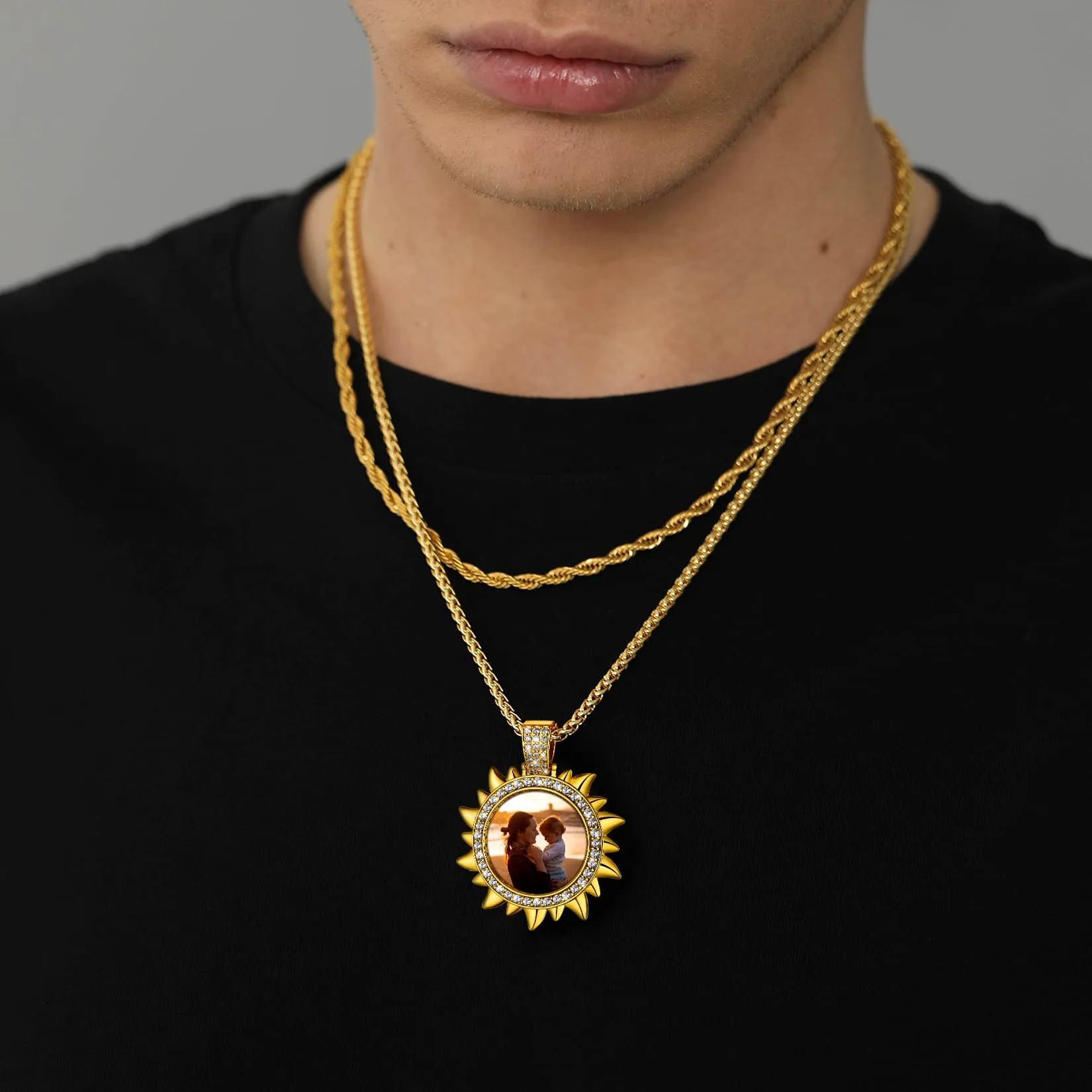 Custom Picture Sun Necklace with CZ for Men Women sold by FaithHeart product image thumbnail 4