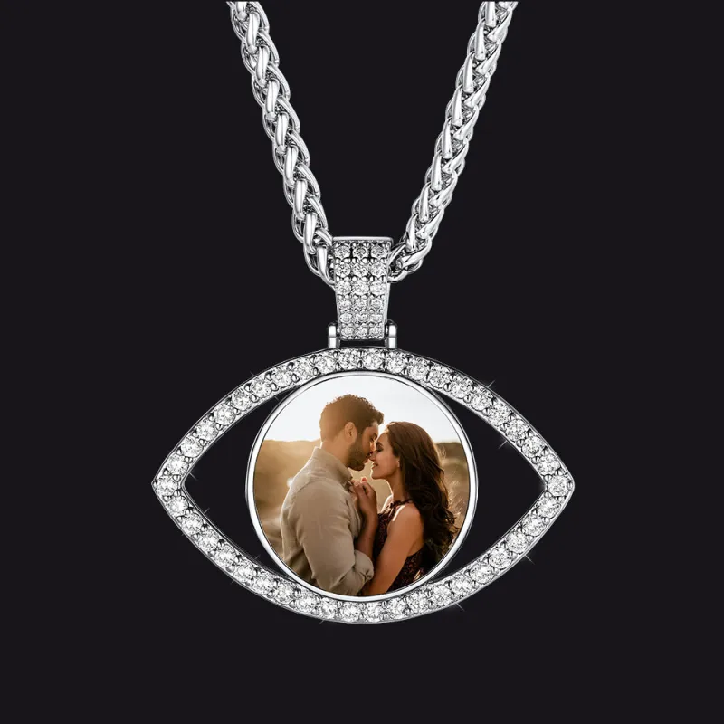 Personalized CZ Evil Eye Memorial Necklace with Picture for Men Women made by FaithHeart