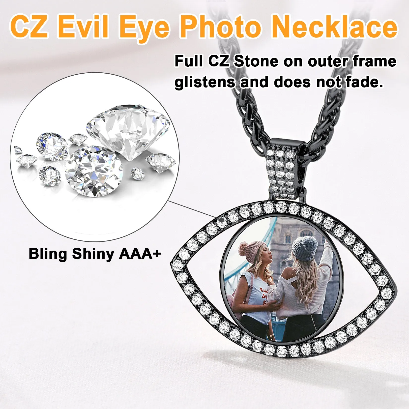 Personalized CZ Evil Eye Memorial Necklace with Picture for Men Women sold by FaithHeart product image thumbnail 4