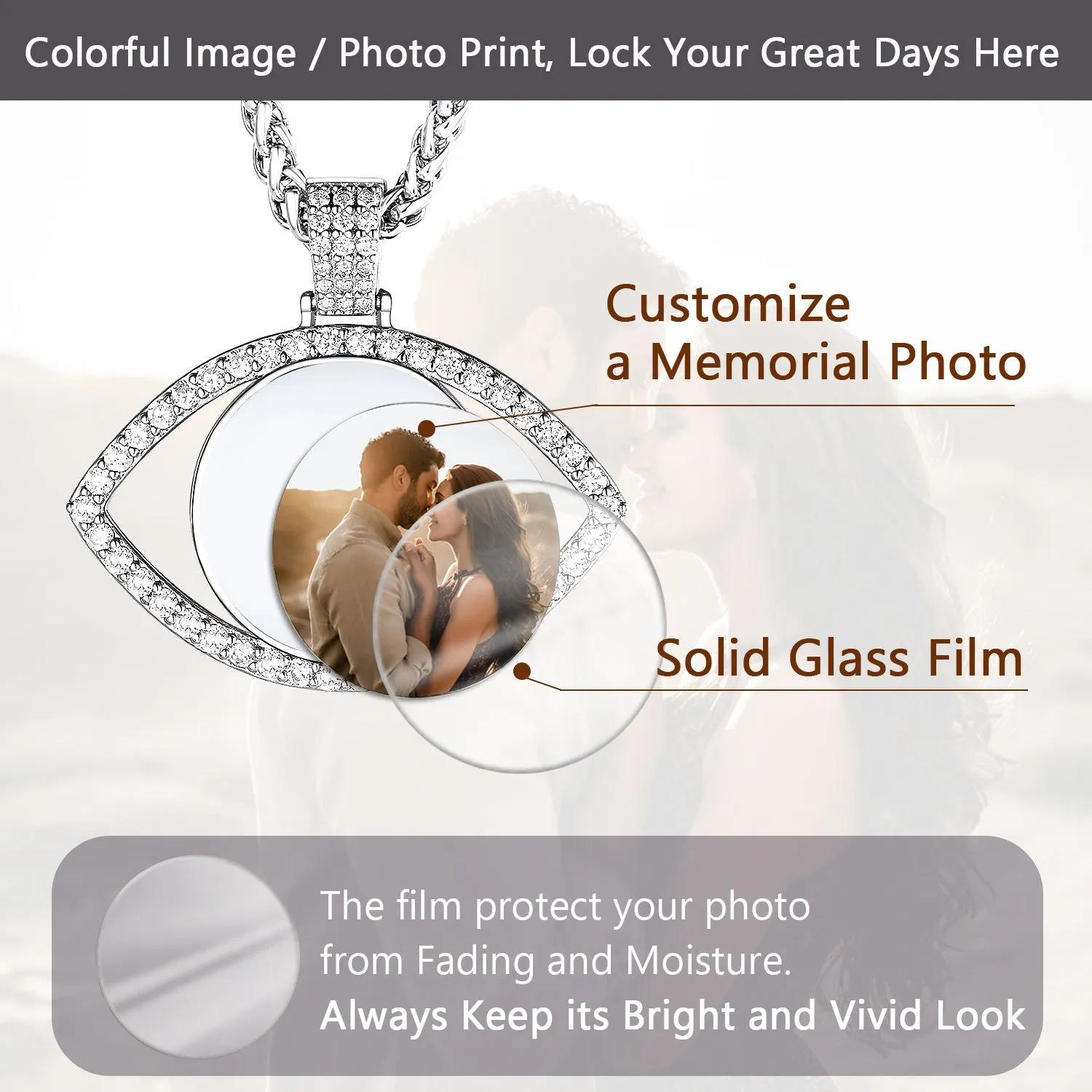 Personalized CZ Evil Eye Memorial Necklace with Picture for Men Women sold by FaithHeart product image thumbnail 5