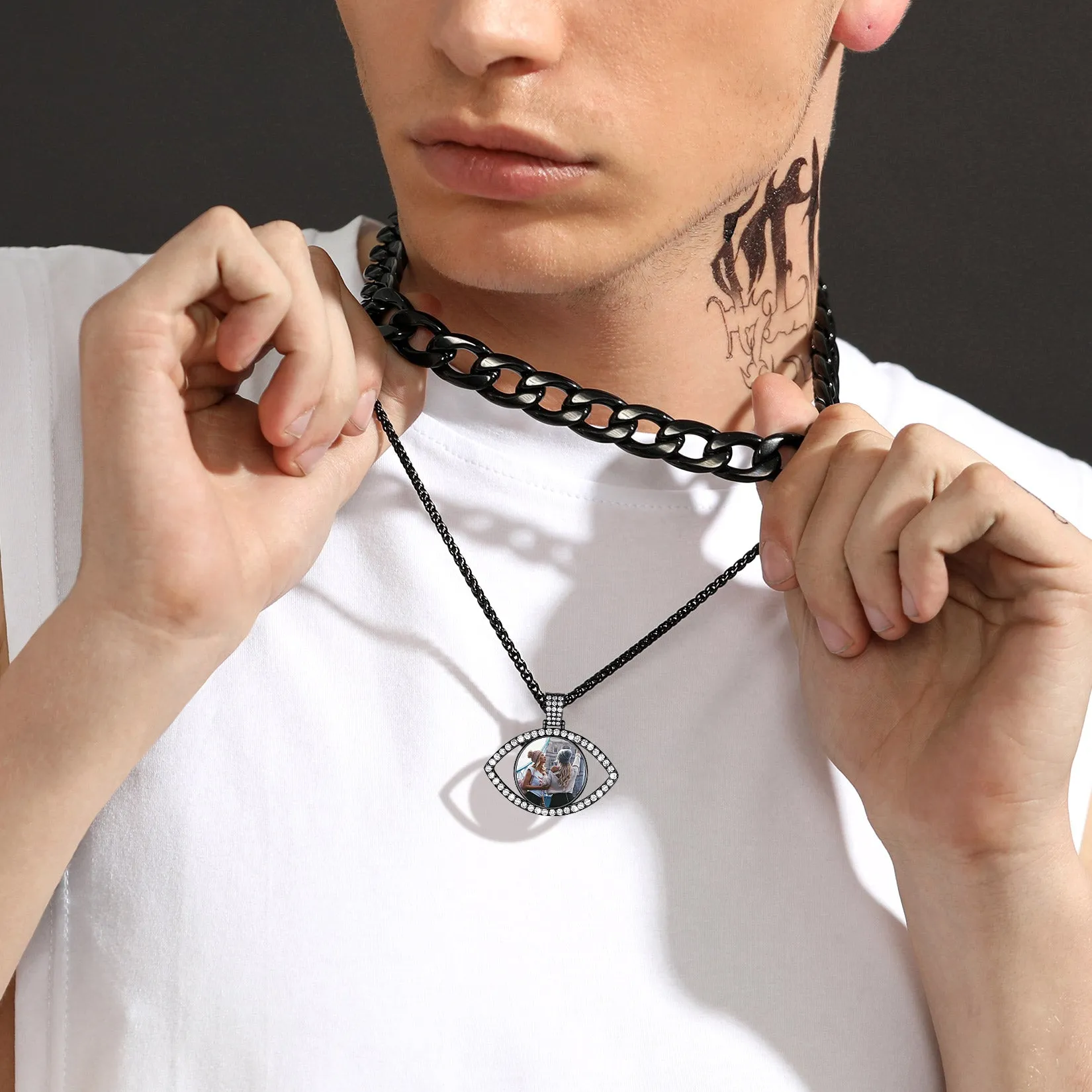 Personalized CZ Evil Eye Memorial Necklace with Picture for Men Women sold by FaithHeart product image thumbnail 2