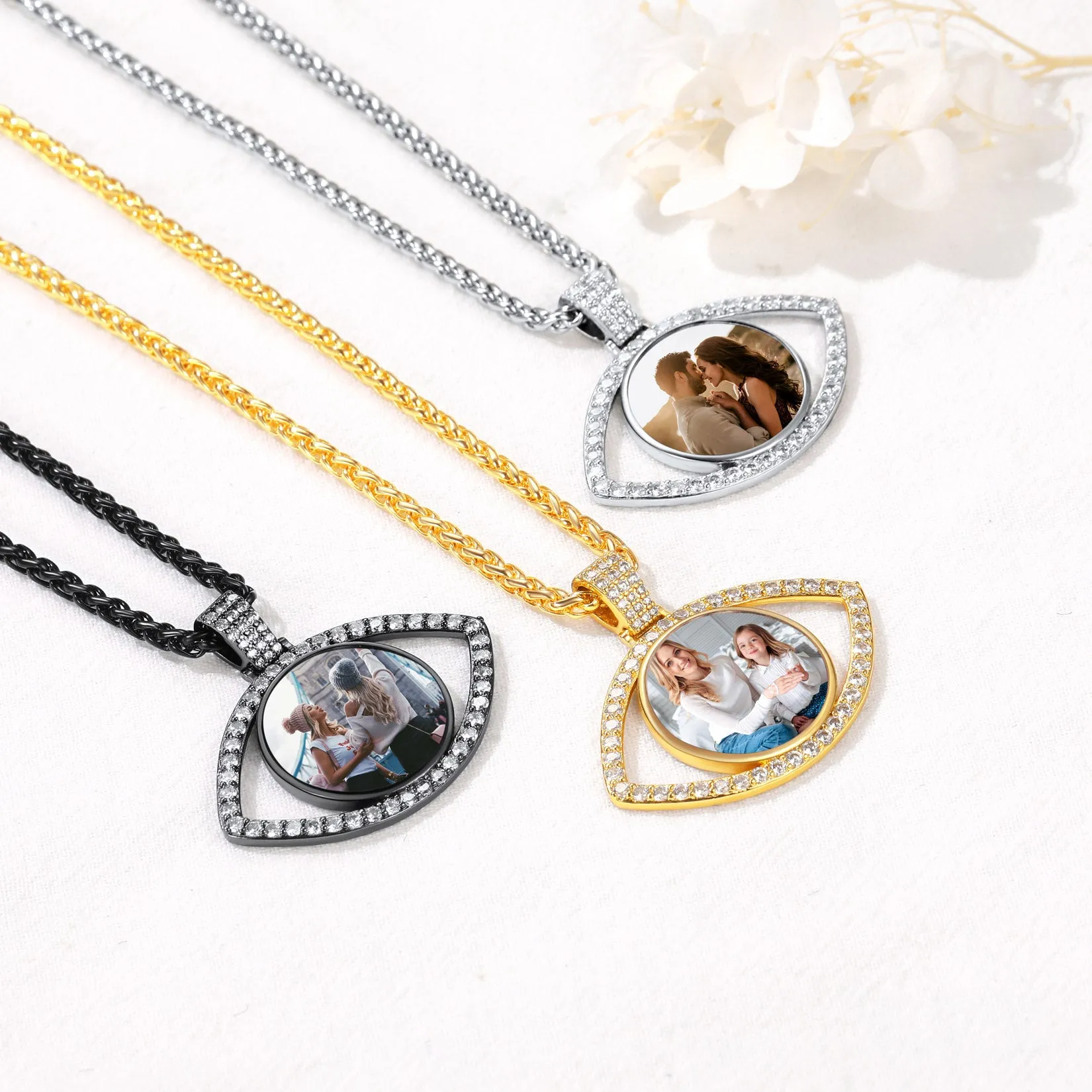 Personalized CZ Evil Eye Memorial Necklace with Picture for Men Women sold by FaithHeart product image thumbnail 3