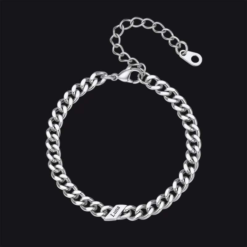 Custom Engraved Name Cuban Link Chain Bracelet for Men Women made by FaithHeart