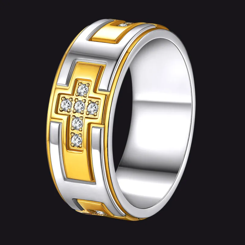 Rotating Cross Meditation Ring Band Ring for Men made by FaithHeart