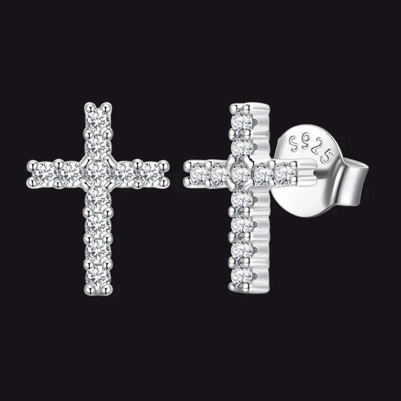 Sterling Silver Cross Stud Earrings for Men with CZ, Christian Jewelry 10mm made by FaithHeart