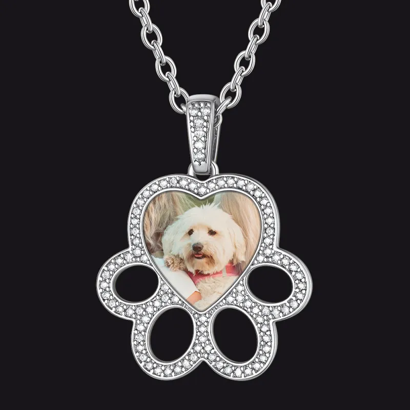 Personalized Picture Dog Paw Necklace with CZ for Women Pet Lover made by FaithHeart
